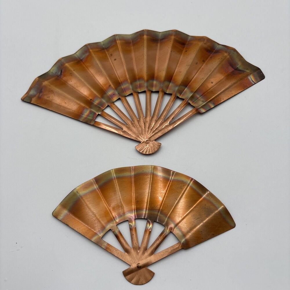 Vintage Metal Copper Fan Wall Decor 2 Piece Wall Art